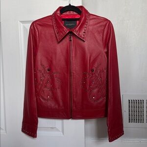 Red Studded Women's Lamb Leather Jacket